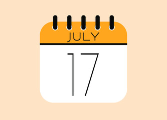 Day 17 July calendar template. Banner for the month of july.