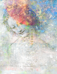 Head of Leda public domain image. Sacred digital remix of Leonardo Da Vinci painting overlaid with...