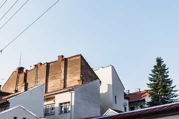 Old European buildings in suburbs. Obsolete architecturaldesign