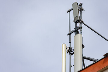 Close up to a 5G antenna installed on the roof as a communication tower