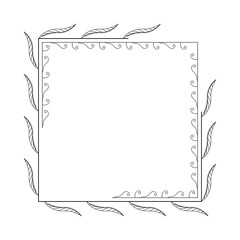 Abstract Black Simple Line Square With Leaf Leaves Frame Flowers Doodle Outline Element Vector Design Style Sketch Isolated Illustration For Wedding And Banner