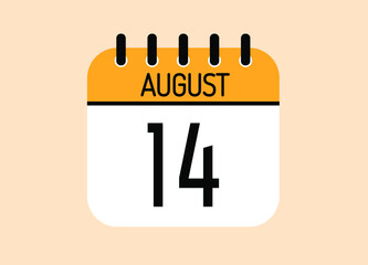 Day 14 August calendar template. Banner for the month of august.