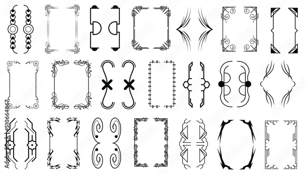 Poster set black simple line collection different doodle brackets, parentheses, braces elements vector desi
