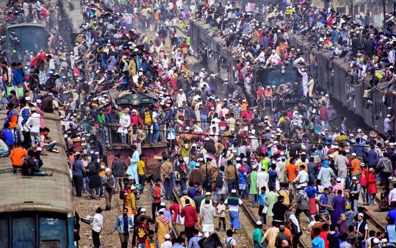 Overcrowded train loaded with pilgrims for 'Bishwa Ijtema' in Bangladesh