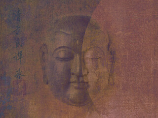 Umber Buddha mixed media image utilizing a public domain buddha face. 