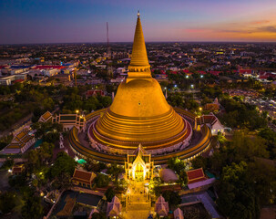 Aerial view of Phra Pathom Chedi biggest stupa in Nakhon Pathom, Thailand