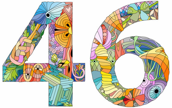 46 number vintage font. Engraving design. Vector illustration.