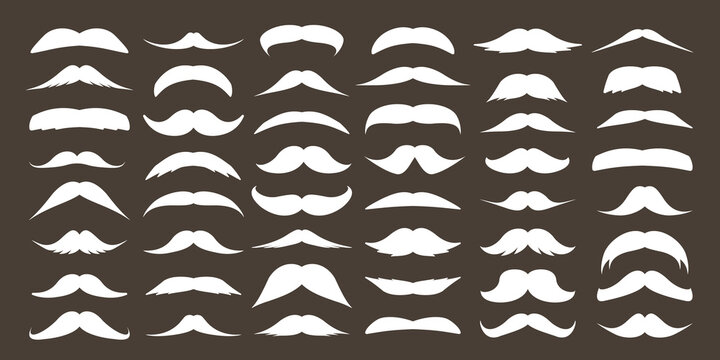 Various mustache collection. Vintage, retro mustaches. Facial hair, hipster beard. Vector illustration