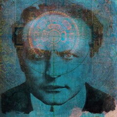 Public domain photo of Henry Houdini mixed media art work with a mandala mind. Illuminated Houdini. - 510665875