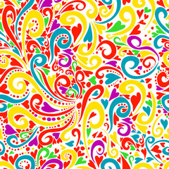 Trendy floral background. Drawn contour colored lines of fantastic flowers on a white background. Stylized abstract patterns. Vector illustration