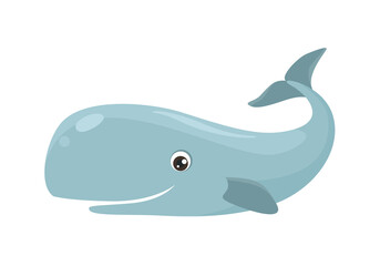 Cartoon cute whale. Vector funny sea animal. Flat icon. Children's illustration.