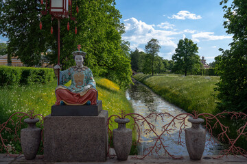 View of the Large Chinese Bridge in Alexander Park in Tsarskoye Selo on a sunny summer day,...