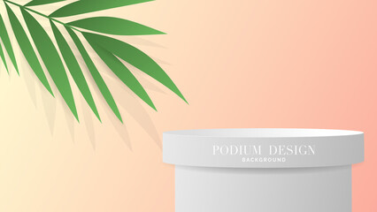 White  podium with leaf palm trees in Valentine's Day on pink background , Flat Modern design , illustration Vector EPS 10