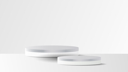 Banner Silver color Podium 3d illustration template with gold  Asian elements on green color background, for online content in Christmas holiday, illustration Vector EPS 10