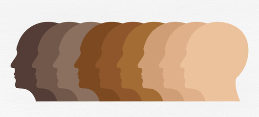 National diverse or race diverse concept. Heads made of different human skin colors on white background