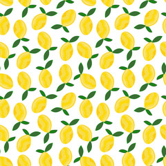 lemon seamless pattern. Juicy bright fruits on a white background. Print for printing on fabric, textiles, paper. Vector editable illustration