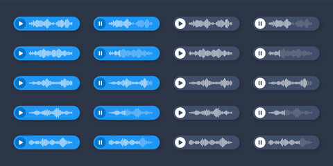 Voice, audio message, speech bubble. SMS text frame. Social media chat or messaging app conversation. Voice assistant, recorder. Sound wave pattern. Dark mode. Vector illustration