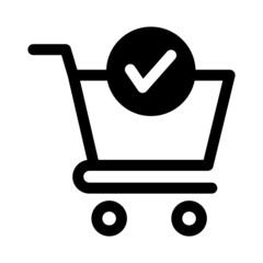 Shopping cart and check mark icon vector completed order icon
