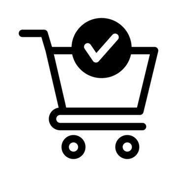Shopping cart and check mark icon vector completed order icon