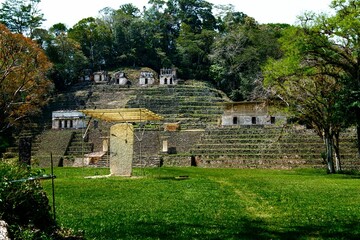 Fototapeta na wymiar Bonampak ruins, Chiapas. The preserved murals in Bonampak , dating back to 790 A.D. ,they ate the finest examples of classic Mayan frescoes. 2022 03 12