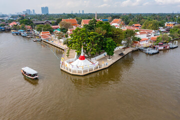 Aerial view of Wat Poramai Yikawat or wat Paramaiyikawat in Koh Kret, Nonthaburi, Thailand