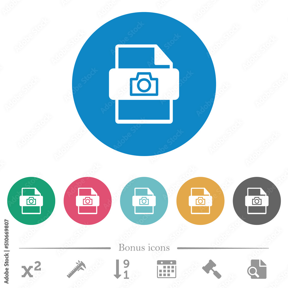 Poster raw camera file type flat round icons