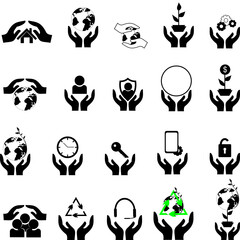 isolated black support eco business save the planet icons pack illustration in vector format