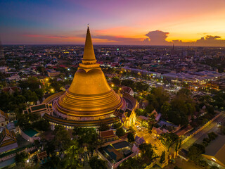Aerial view of Phra Pathom Chedi biggest stupa in Nakhon Pathom, Thailand
