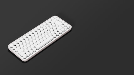 Monochrome keyboard, top view. Minimalistic white keyboard design template, on a black background. 3D rendering