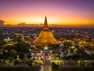 Aerial view of Phra Pathom Chedi biggest stupa in Nakhon Pathom, Thailand
