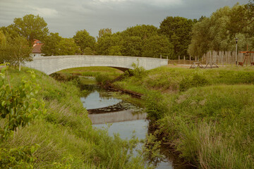 Village canal and bridge in Holland