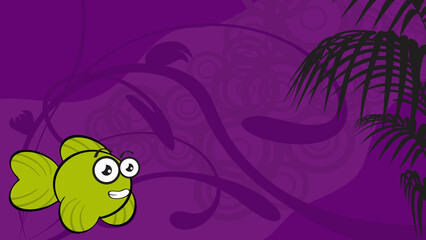 funny gold fish cartoon expression illustration hawaiian background in vector format