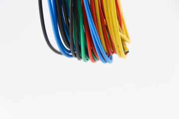 Multiple colored wires with side view details on a white background