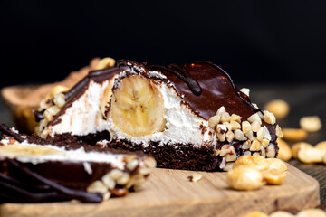 chocolate-drenched banana cake with cheese cream