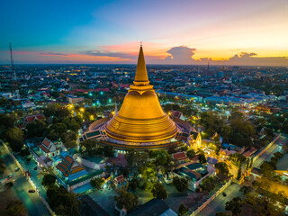 Aerial view of Phra Pathom Chedi biggest stupa in Nakhon Pathom, Thailand