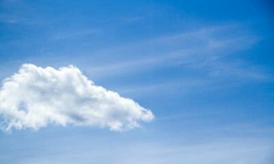 Summer sky. Cumulus clouds on a blue background. Partly cloudy.