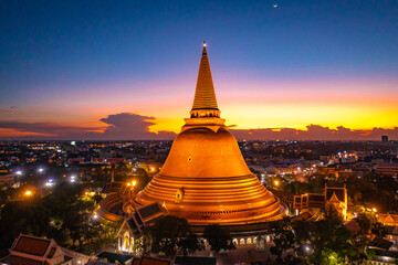 Aerial view of Phra Pathom Chedi biggest stupa in Nakhon Pathom, Thailand