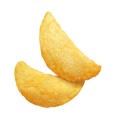 Delicious potato chips, isolated on white background
