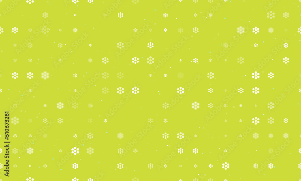 Poster seamless background pattern of evenly spaced white hive symbols of different sizes and opacity. vect