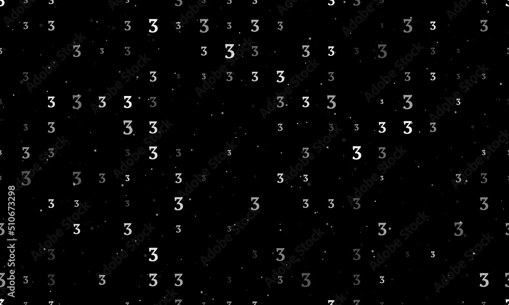 Poster seamless background pattern of evenly spaced white number three symbols of different sizes and opaci