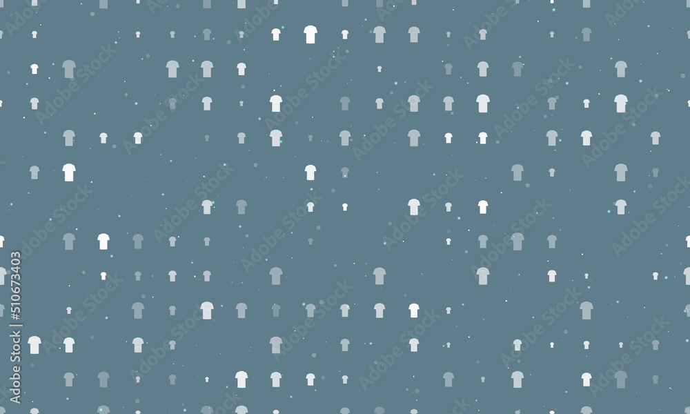 Poster seamless background pattern of evenly spaced white t-shirt symbols of different sizes and opacity. v