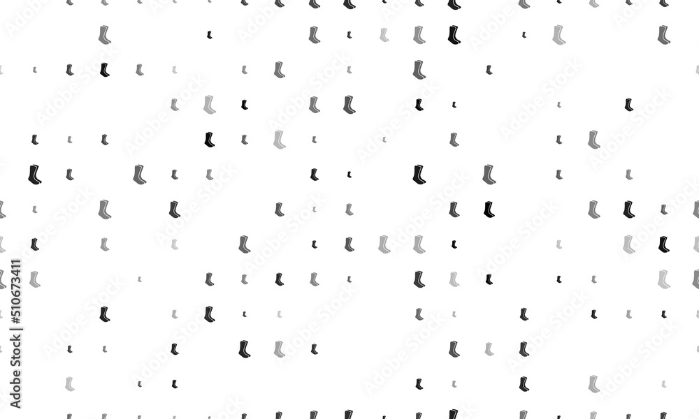 Poster seamless background pattern of evenly spaced black socks symbols of different sizes and opacity. vec