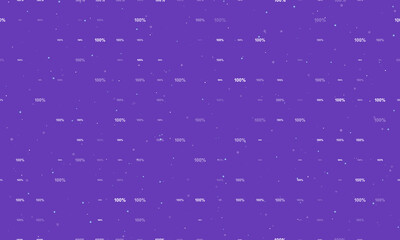 Seamless background pattern of evenly spaced white 100 percent symbols of different sizes and opacity. Vector illustration on deep purple background with stars