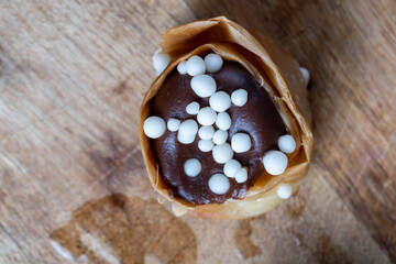 sweets made of thin puff pastry with chocolate filling and honey