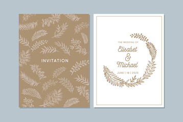 Wedding invitation template, Hand drawn, vector.	