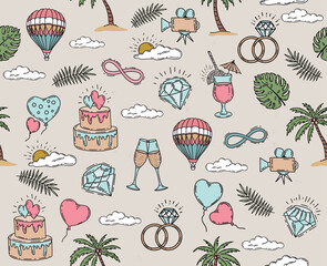 Set of vector wedding icons on a white background.	
