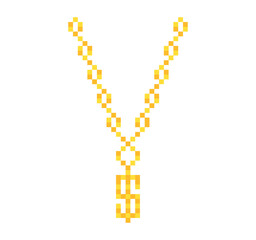 Pixel gold chain isolated on white background. Vector illustration..
