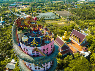Aerial view of Wat Sam Phran the Dragon temple in Nakhon Pathom, Thailand