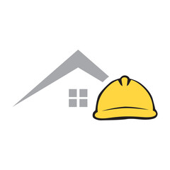 yellow hard hat with abstract buildings in behind, vector