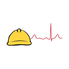 yellow hard hat with red heart line